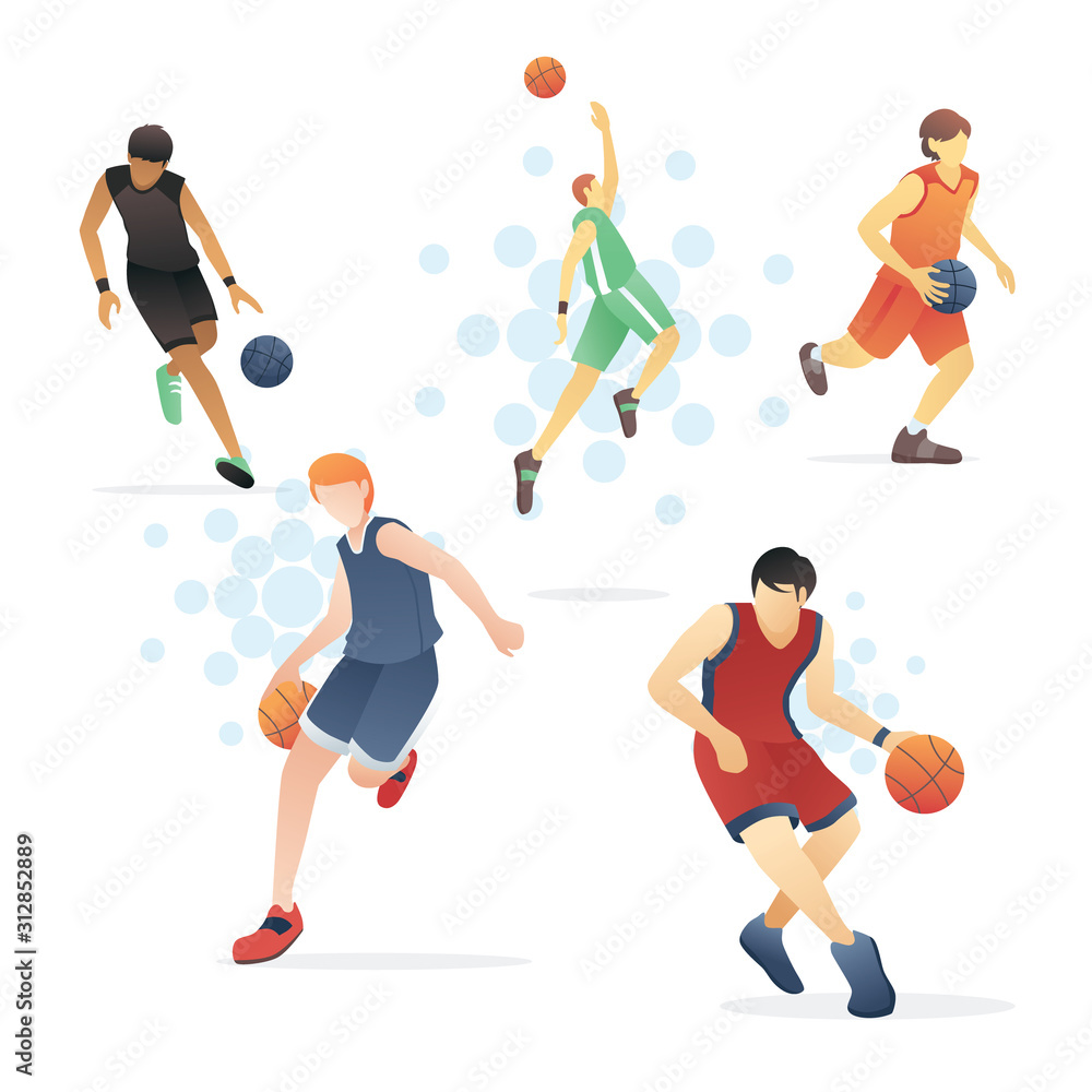 Various Basketball Players Gesture Vector Set