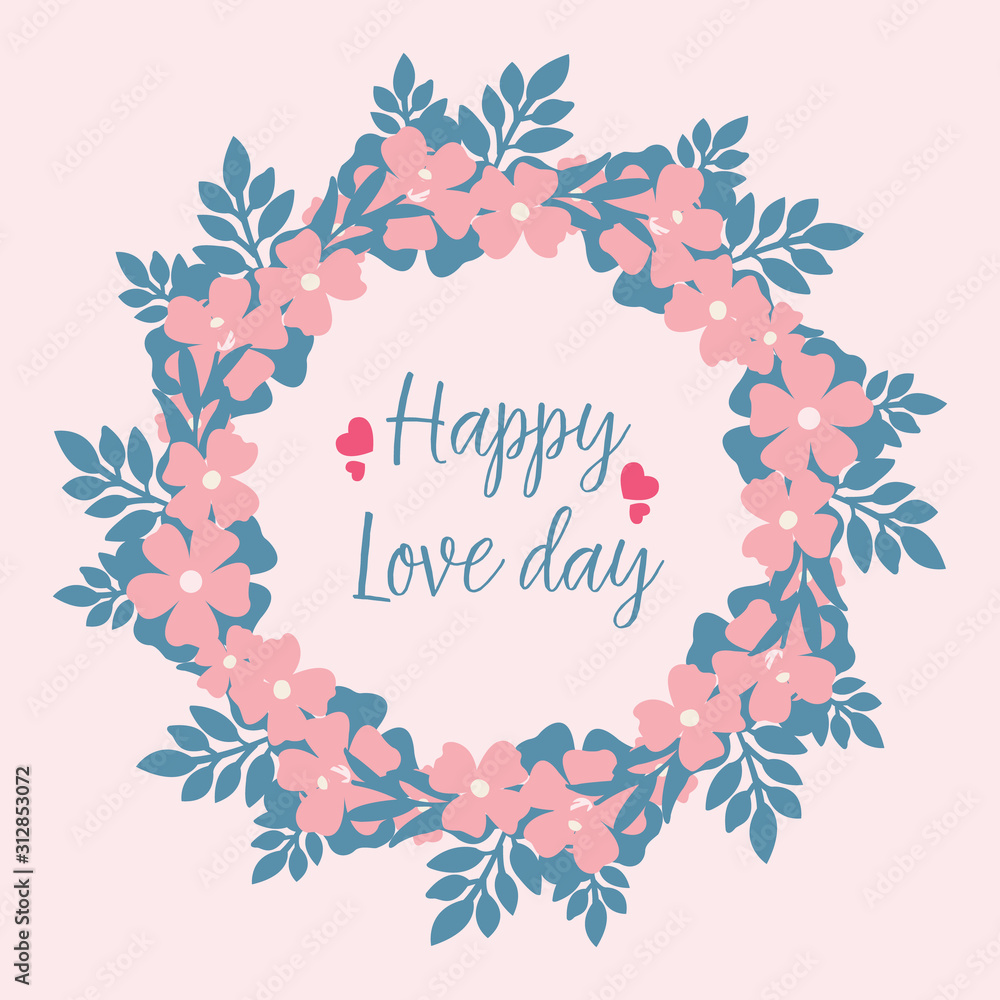 Elegant ornate leaf and wreath frame, romantic, for happy love day greeting card design. Vector
