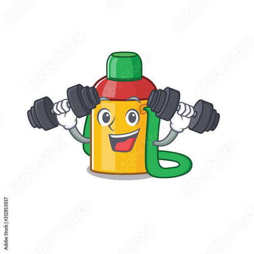 Fitness exercise kids water bottle cartoon character holding barbells