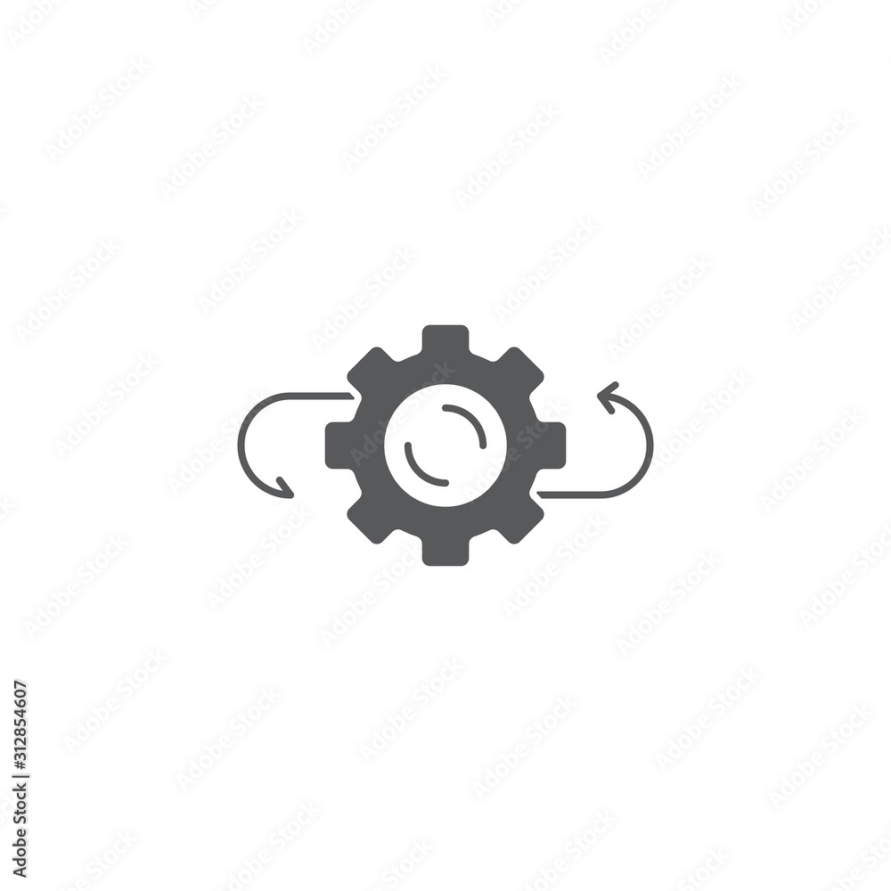 Arrows and gears vector icon symbol isolated on white background