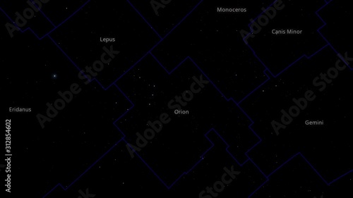Star Constellations  Eridanus Orion Lepus Monoceros Canis Minor Gemini  rotating photo