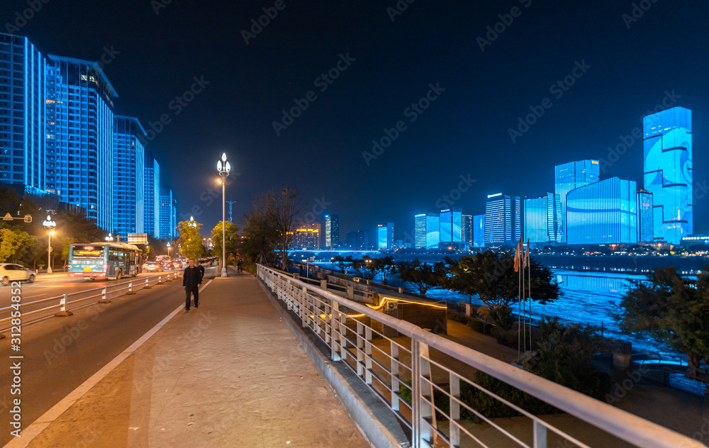 Fototapeta premium Night view of the central business district, strait financial street, fuzhou city, fujian province, China