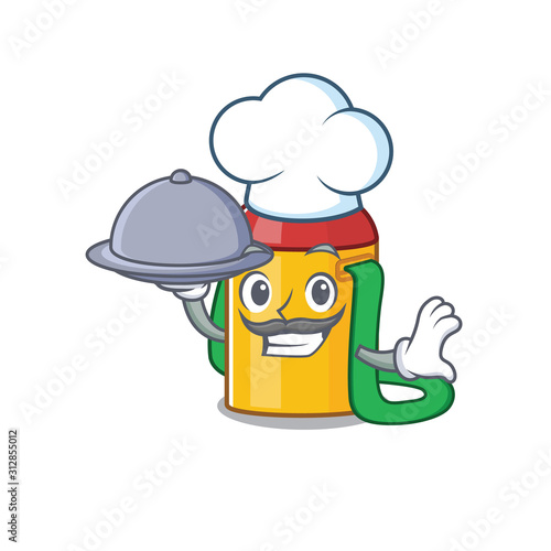 cartoon design kids water bottle Scroll as a Chef with food on tray