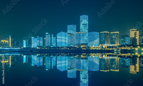 Night view of the central business district, strait financial street, fuzhou city, fujian province, China photo