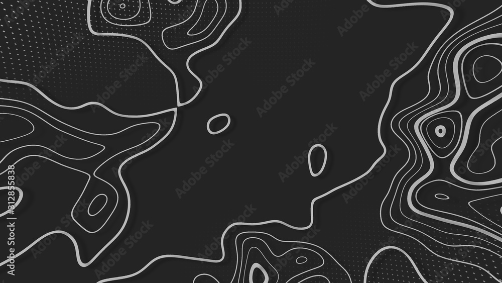 Topographic background and texture, abstract monochrome image. 3D waves. Cartography Background. Map mockup infographics. Wavy backdrop. Cardboard.