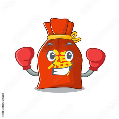 Happy Boxing chinese money bag Scroll mascot character style