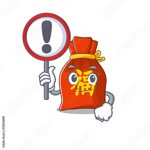 Cartoon design of chinese money bag Scroll raised up a sign