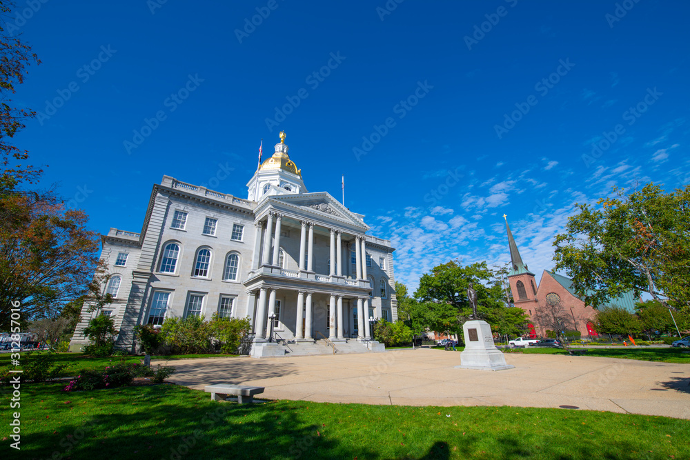 New Hampshire State House, Concord, New Hampshire NH, USA. New Hampshire State House is the nation's oldest state house, built in 1816 - 1819. New Hampshire State House, Concord, New Hampshire NH, USA. New Hampshire State House is the nation's oldest state house, built in 1816 - 1819.