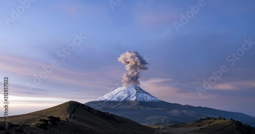 Stunning Sunrise Timelapse in Active Volcano Popocatepetl As it Makes Multiple Eruption and Exhalations in Mexico  photo