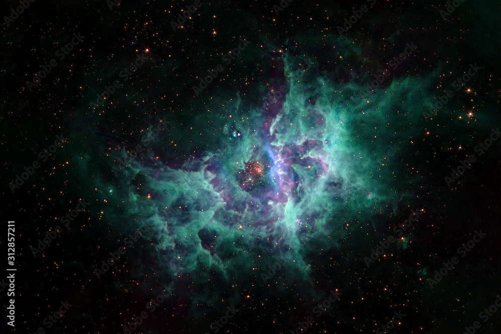 Beautiful cosmic nebula. In turquoise tones. Elements of this image were furnished by NASA