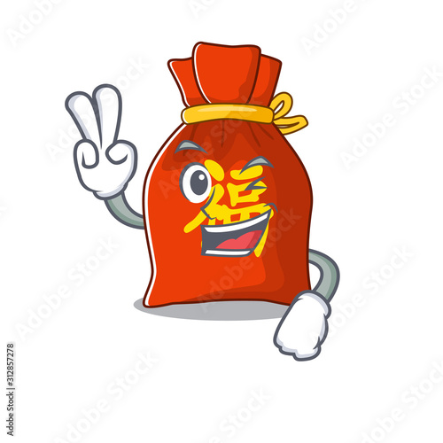 Funny chinese money bag Scroll cartoon Character with two fingers