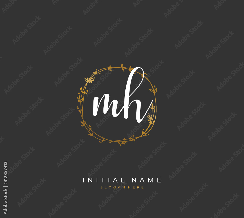 Handwritten letter M H MH for identity and logo. Vector logo template with handwriting and signature style.