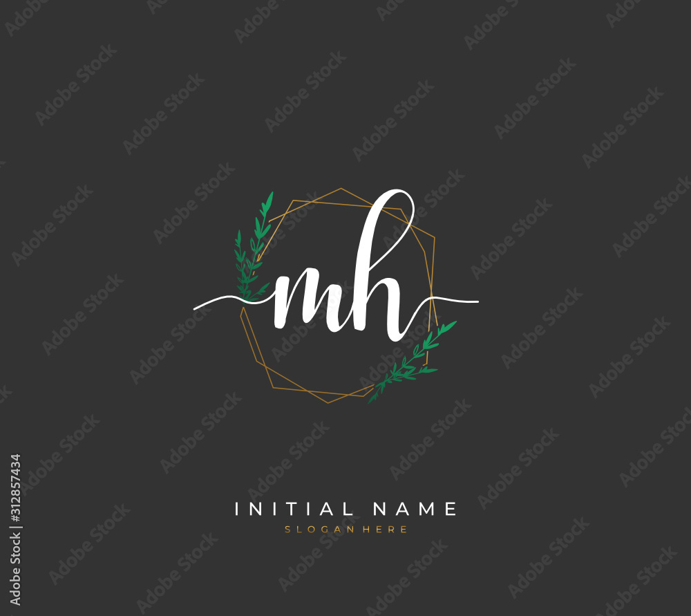 Handwritten letter M H MH for identity and logo. Vector logo template with handwriting and signature style. Handwritten letter M H MH for identity and logo. Vector logo template with handwriting and signature style.