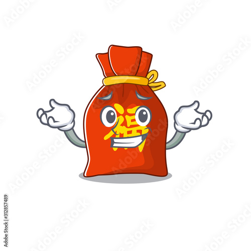 Cute and Cool Grinning chinese money bag Scroll mascot cartoon style