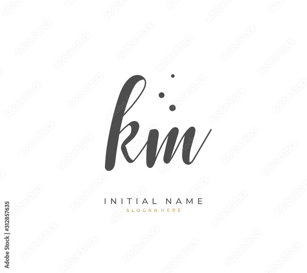 Fototapeta premium Handwritten letter K M KM for identity and logo. Vector logo template with handwriting and signature style.