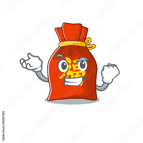 Happy confident Successful chinese money bag Scroll cartoon character style