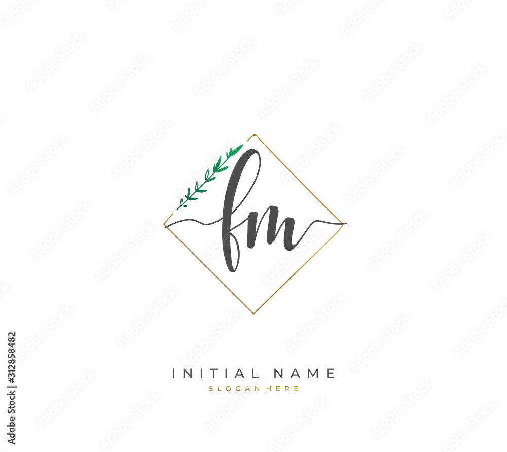 Handwritten letter F M FM for identity and logo. Vector logo template