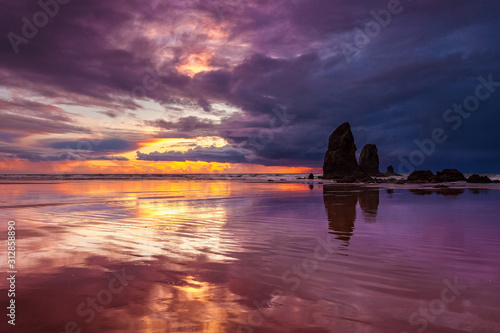 Cannon Beach Reflections at Sunset photo