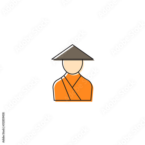 Canvas Print Asian monk vector icon symbol isolated on white background