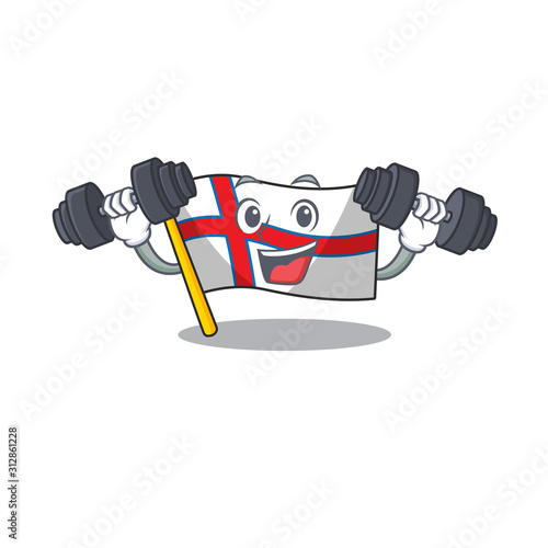 Fitness exercise flag faroe island cartoon character holding barbells