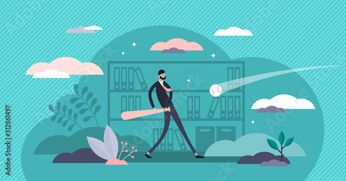 Play hardball vector illustration. Business strategy in tiny person concept