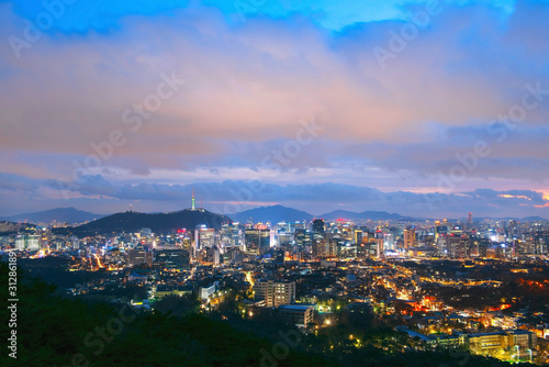 View of downtown cityscape and Seoul tower in Seoul, South Korea. © Mr.wijit amkapet