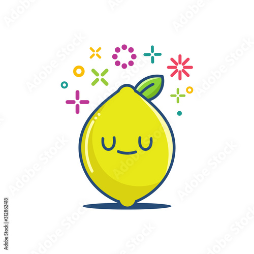kawaii lemon fruit emoticon cartoon illustration