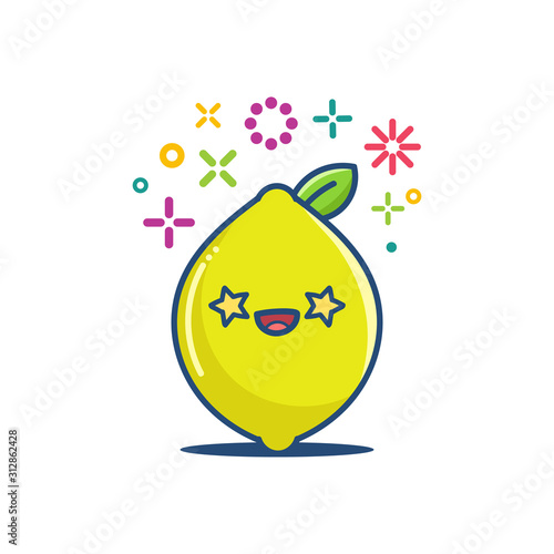 kawaii lemon fruit emoticon cartoon illustration