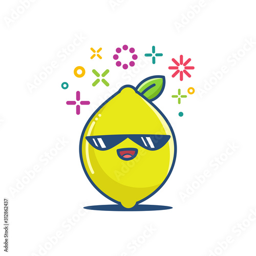 kawaii lemon fruit emoticon cartoon illustration