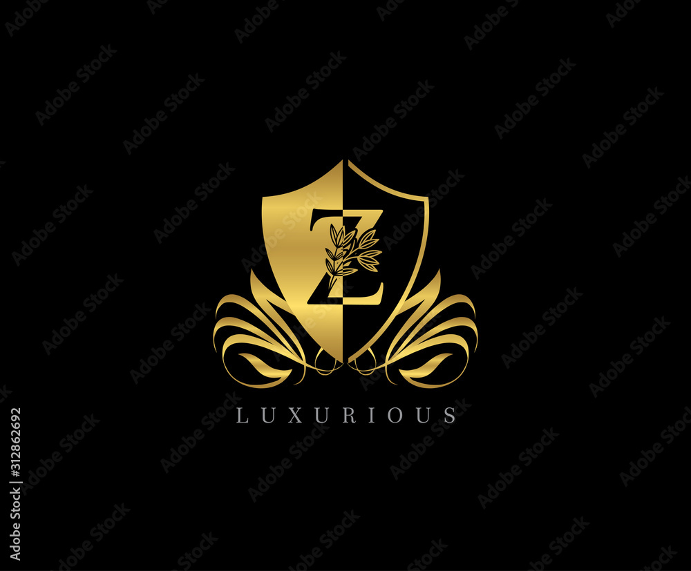 Golden Z Letter Luxury Shield Logo Icon Golden Z Letter Luxury Shield Logo Icon