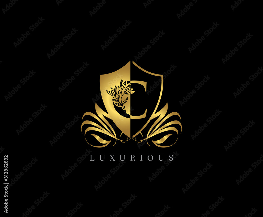 Fototapeta premium Golden C Letter Luxury Shield Logo Icon 