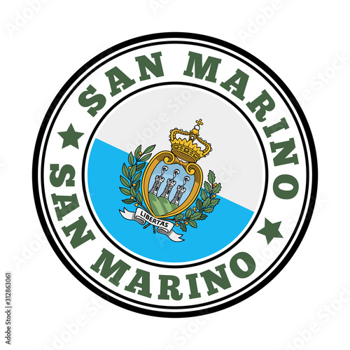 San Marino sign. Round country logo with flag of San Marino. Vector illustration.