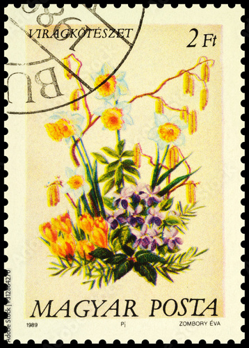 Bouquet of flowers on postage stamp