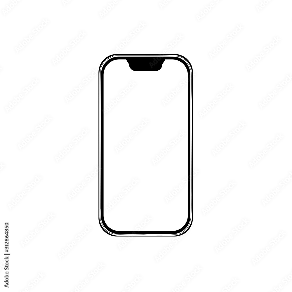 Mobile phone white mockup. Template with blank screen for Infographic. Isolated on white background.