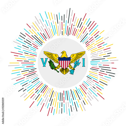 Virgin Islands (US) sign. Country flag with colorful rays. Radiant sunburst with Virgin Islands (US) flag. Vector illustration. photo