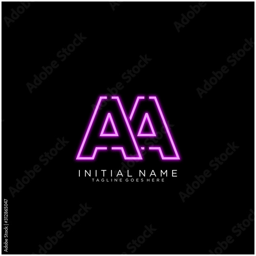 Letter AA logo icon design with Bright Neon , Symbols Sign in Vector. Night Show. Night Club.