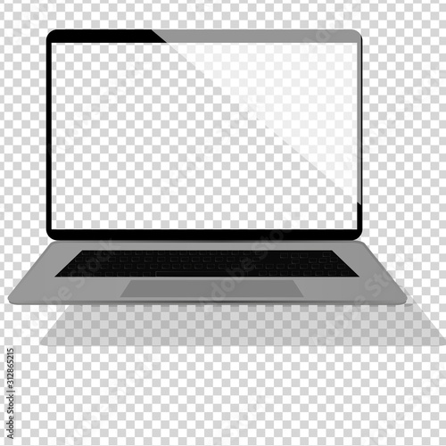 Realistic laptop with transparent and blank screen for you design. Device screen mockup. Isolated on white. Vector template eps10.