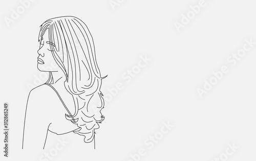 Blank illustration line art girl background for quote or poetry vector eps 10