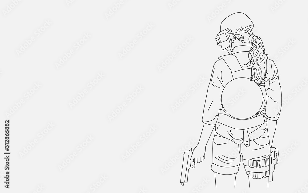 Obraz premium Blank illustration line art gun girl background vector eps 10