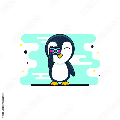 cute baby penguin cartoon photography with a camera