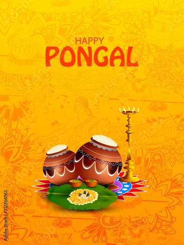 easy to edit vector illustration of Happy Pongal festival of Tamil Nadu India background