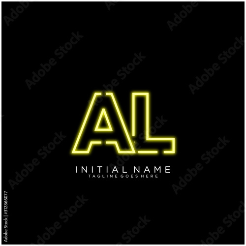 Letter AL logo icon design with Bright Neon , Symbols Sign in Vector. Night Show. Night Club.