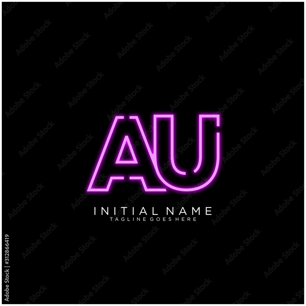 Letter AU logo icon design with Bright Neon , Symbols Sign in Vector. Night Show. Night Club. Letter AU logo icon design with Bright Neon , Symbols Sign in Vector. Night Show. Night Club.