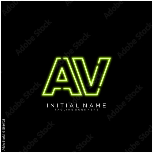 Letter AV logo icon design with Bright Neon , Symbols Sign in Vector. Night Show. Night Club.