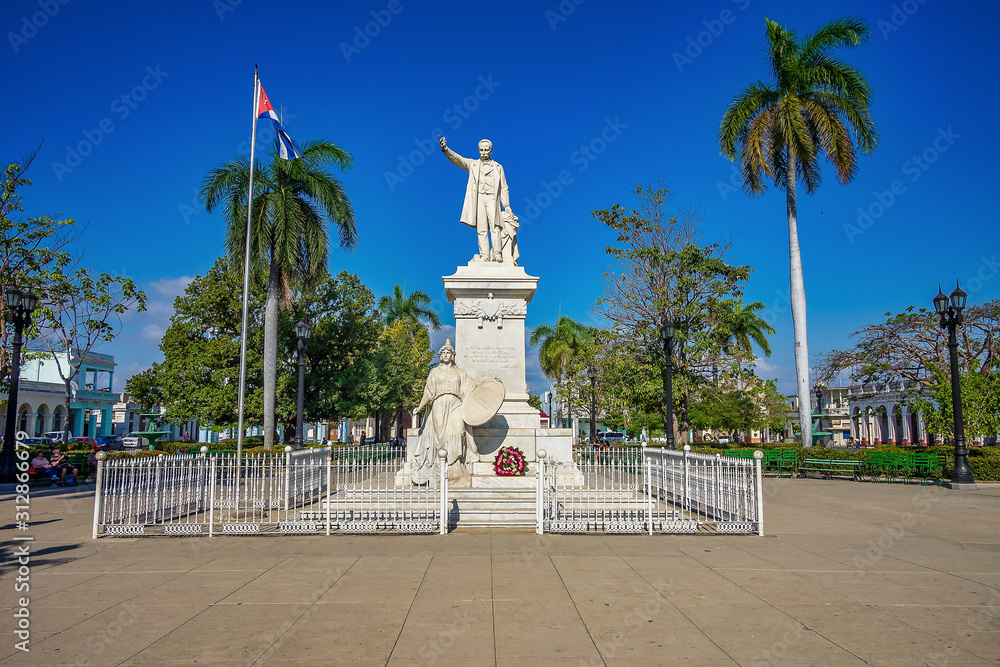 Colonial architecture in the Jose Marti Park in Cienfuegos, Cuba