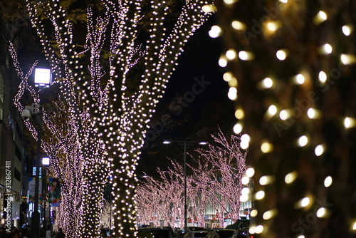Christmas lights and illumination on the Omotesando road, Harajuku, Shibuya, Tokyo, Japan in 2019