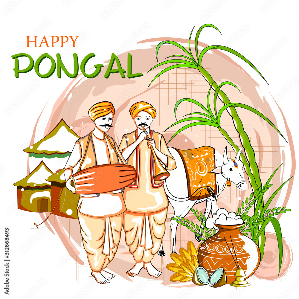 Fototapeta premium easy to edit vector illustration of Happy Pongal festival of Tamil Nadu India background