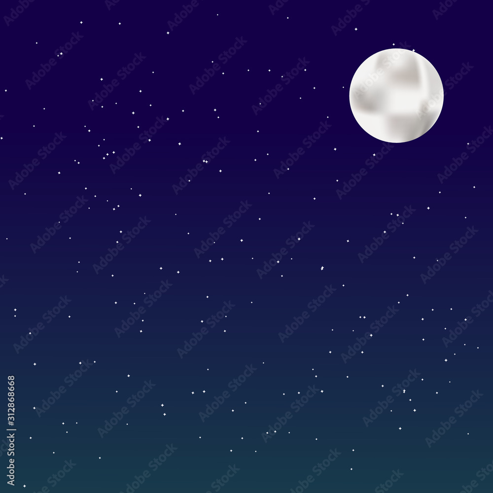 Night background with full moon on starry background. Vector illustration.