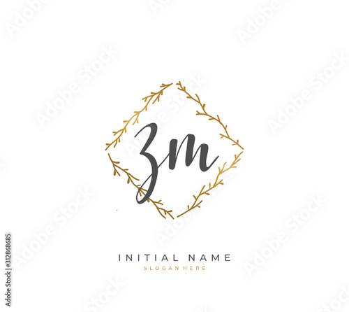 Handwritten letter Z M ZM for identity and logo. Vector logo template with handwriting and signature style.