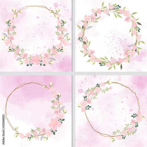 pink water splash color background with cherry blossom flower collection